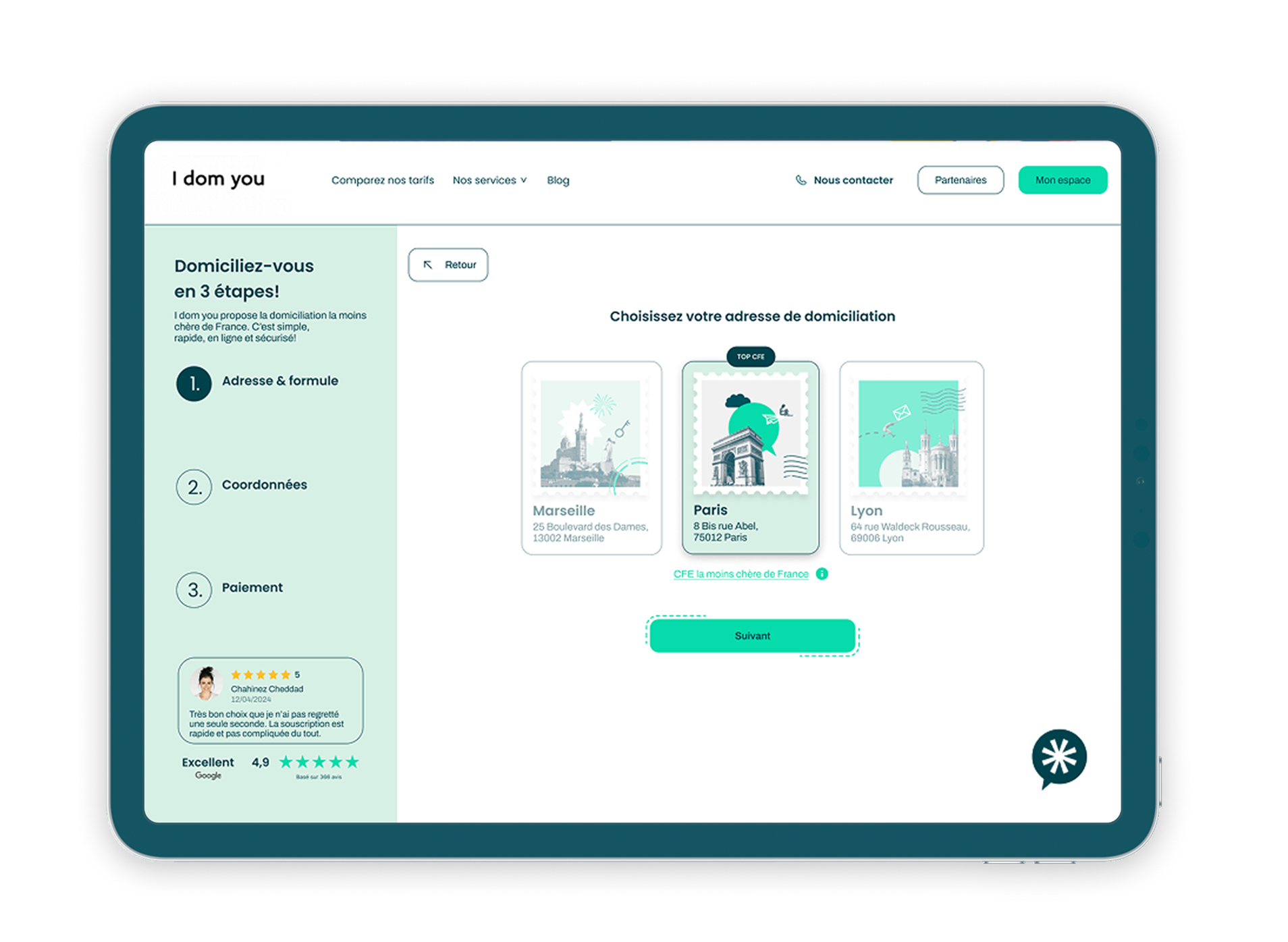 Souscription en ligne à la domiciliation d'entreprise IDOMYOU